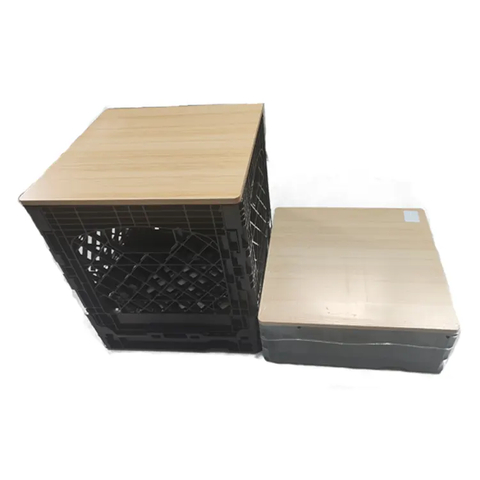 Square Plastic 16 Quart Folding Storage Crate Milk Crate With Wood Cover Lid